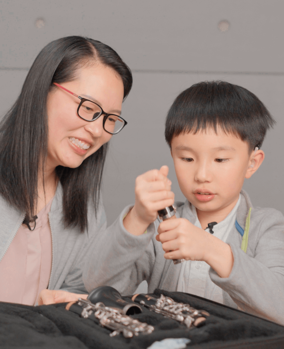 boy student teacher clarinet learning portrait