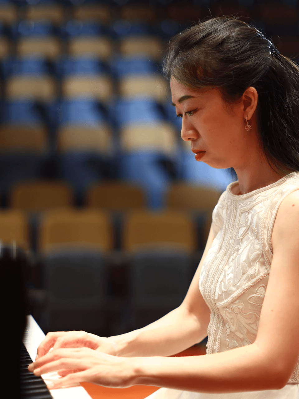 thinking beyond music girl playing piano portrait